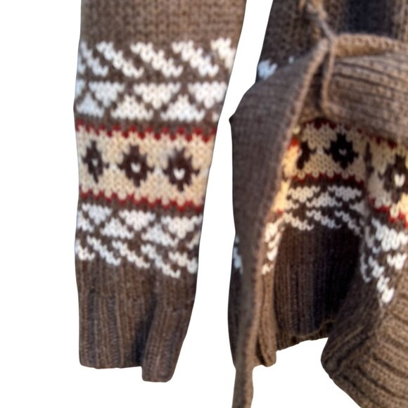 St Johns Bay Womens Shawl Collar Brown Fair Isle Knit Belted Cardigan Sweater PM - Picture 6 of 10